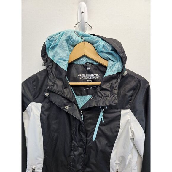 FREE COUNTRY ATHLETX SERIES Windbreaker Jacket Medium Black White Zip Snap - Picture 3 of 7